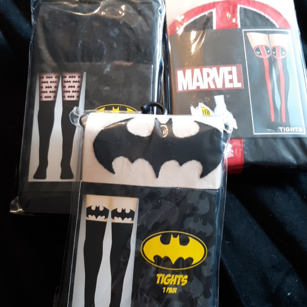 Marvel Deadpool and Batman tights